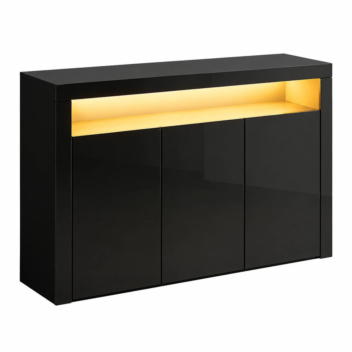 Sideboard – moderner Stil, mit LED-Beleuchtung, mit mehreren Türen, Schwarz, für Wohnzimmer und Schlafzimmer