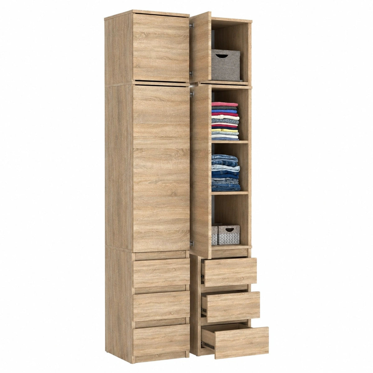 Kleiderschrank – 40 cm, mit Schubladen, mit mehreren Türen, aus Eichenholz, Sonoma-Eiche, für Schlafzimmer, Büro und Flur