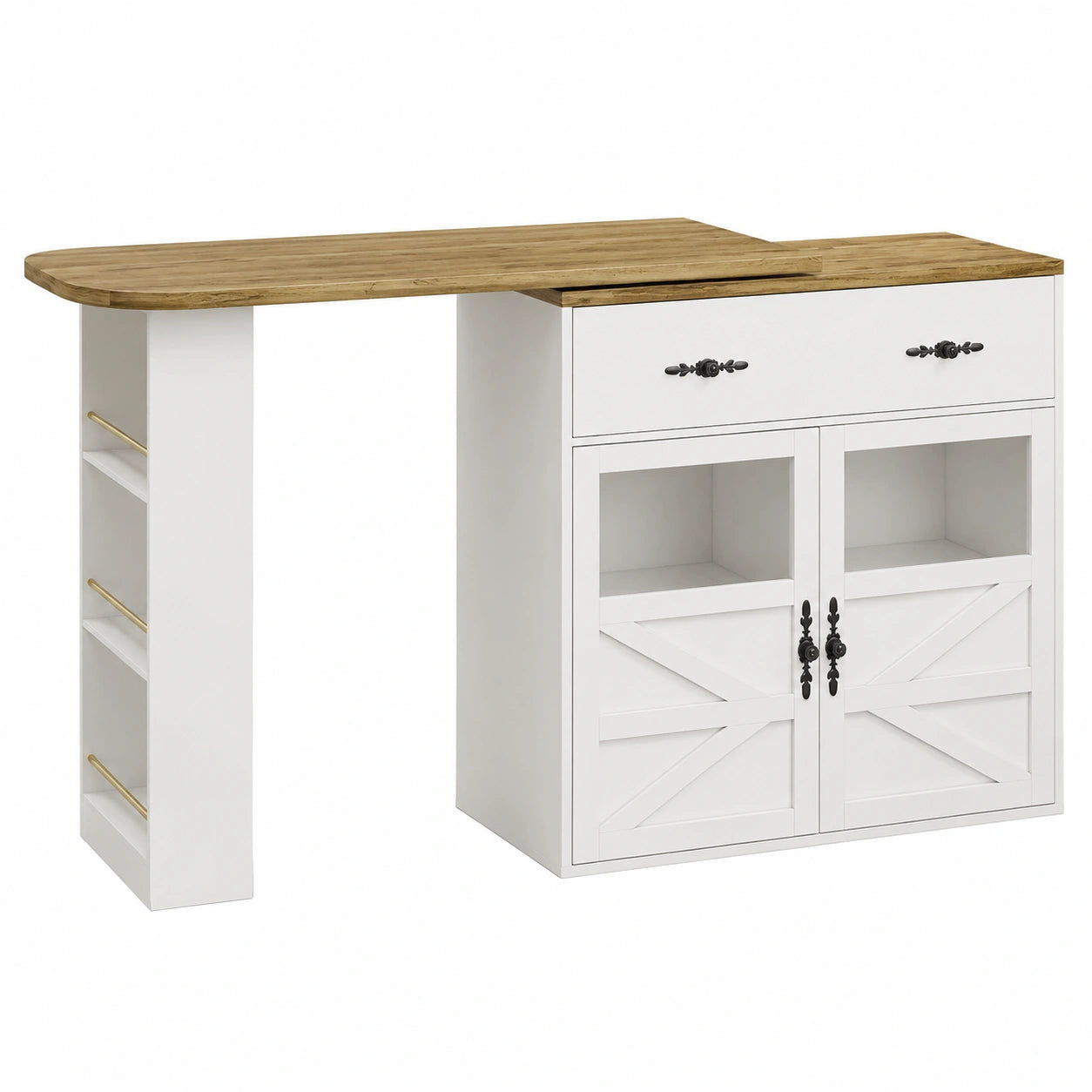 Bartisch – 204 × 39 × 104 cm, ausziehbar, drehbar, mit Stauraum