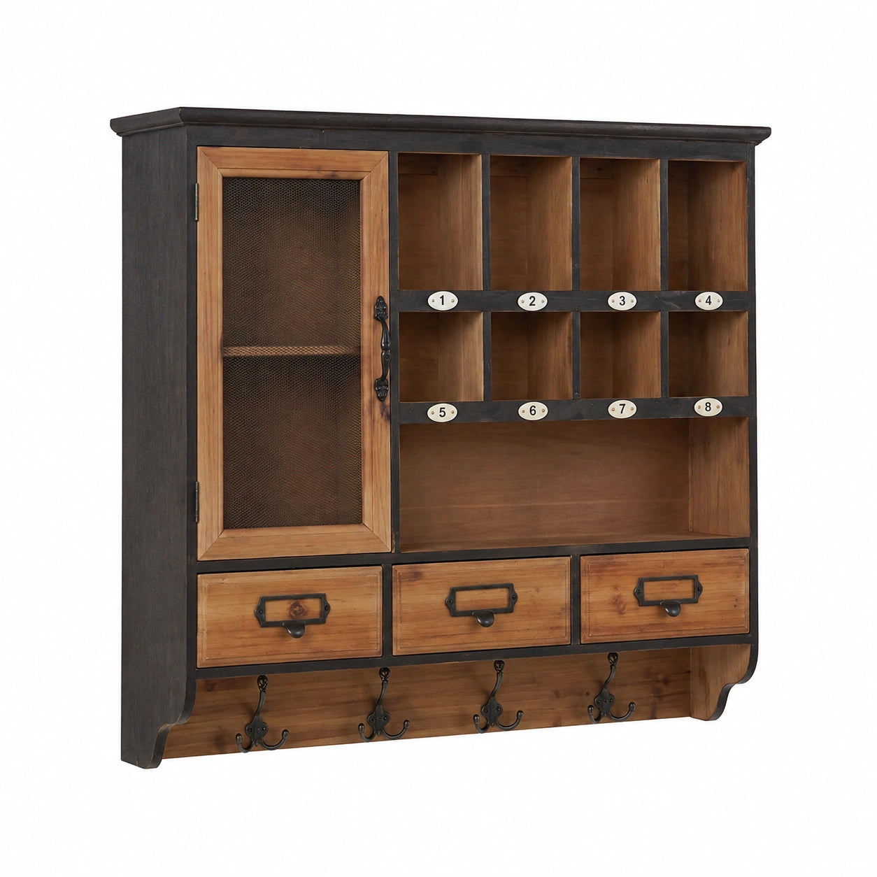 Wandregal – 70 × 72 × 17 cm, mit Schubladen, aus Holz