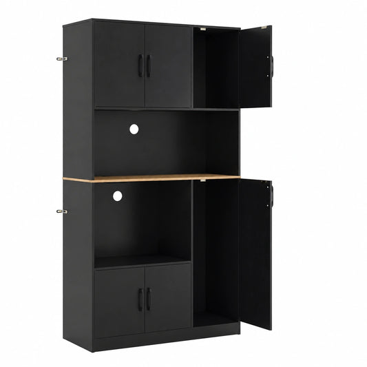 Hochschrank – 100 × 40 × 180 cm, aus Holz, Schwarz, für Esszimmer, Küche und Badezimmer