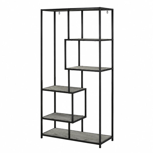 Regal – 77 × 185 × 35 cm, Industriestil, aus Holzwerkstoff, Schwarz