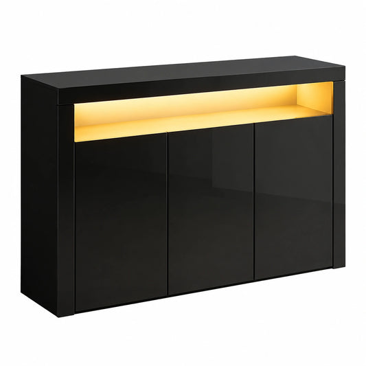 Sideboard – moderner Stil, mit LED-Beleuchtung, mit mehreren Türen, Schwarz, für Wohnzimmer und Schlafzimmer