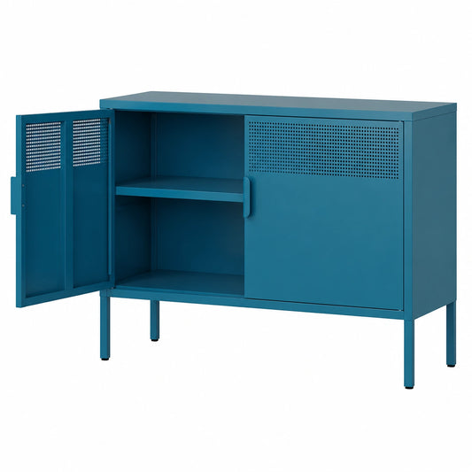 Kommode – 100 cm, mit Ablagen, aus Metall, Blau, für Büro