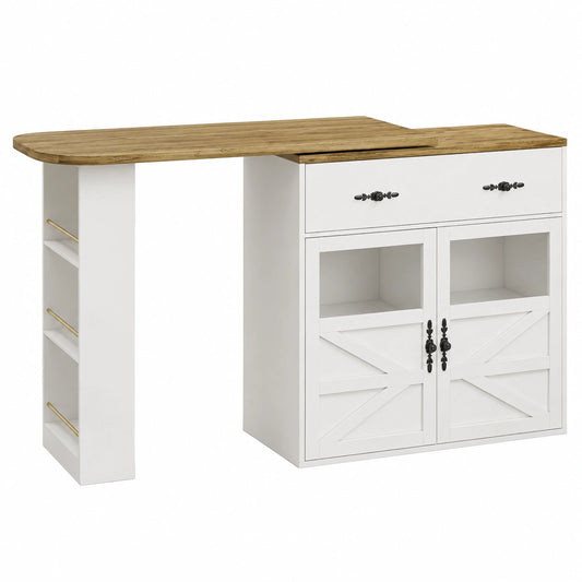 Bartisch – 204 × 39 × 104 cm, ausziehbar, drehbar, mit Stauraum