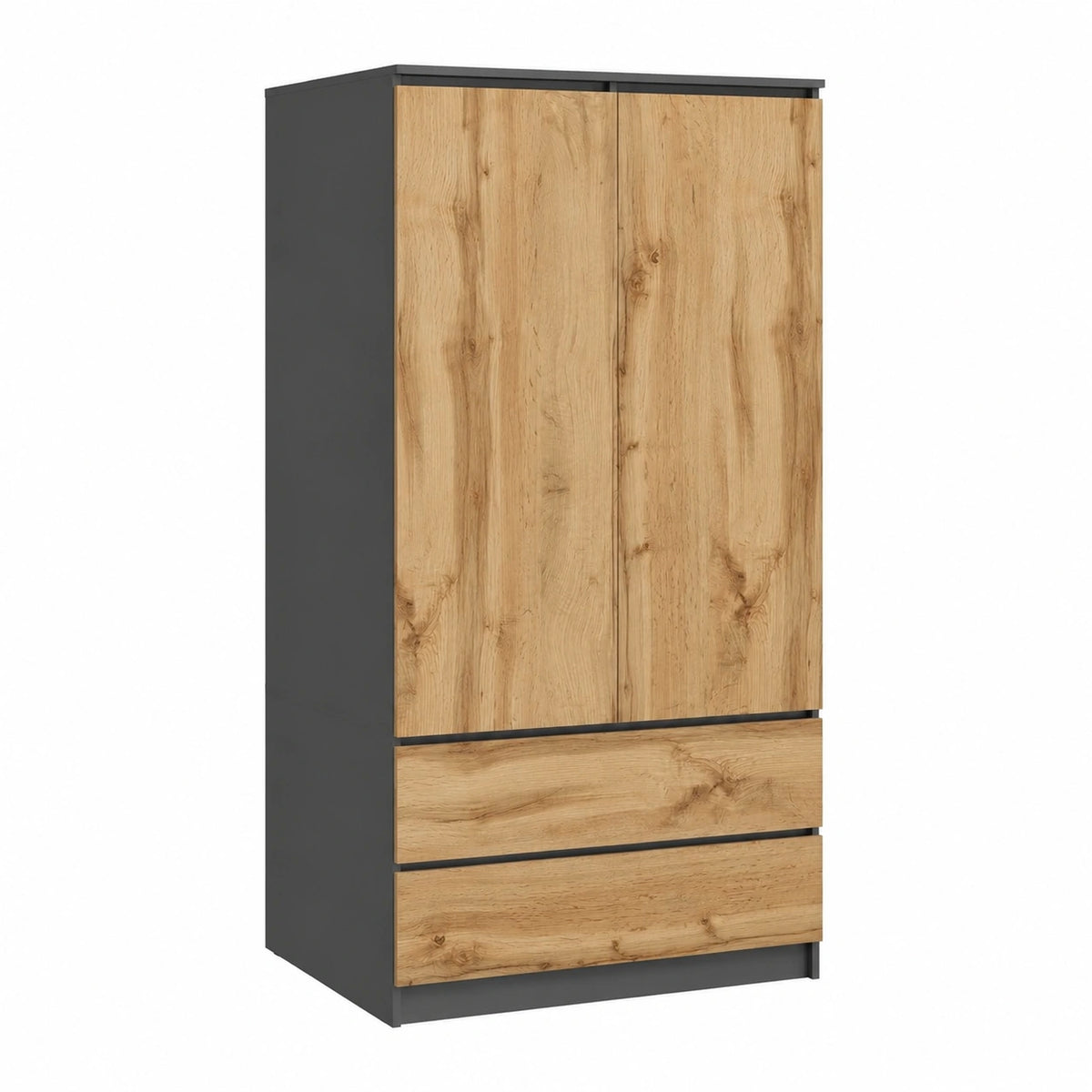 Schrank – 180 × 90 × 50,5 cm, mit Schubladen, mit mehreren Türen, mit Ablagen, aus Eichenholz