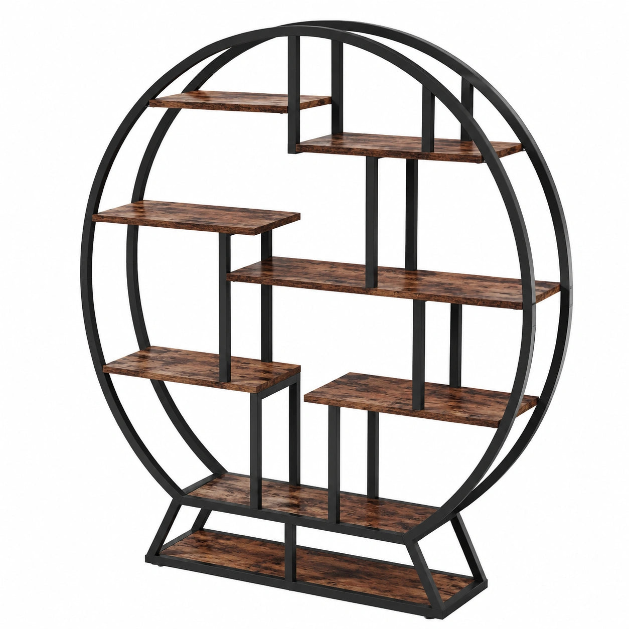 Bücherregal – 160 cm, runde Form, Braun, für Wohnzimmer und Büro