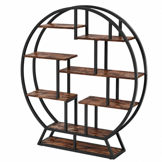 Bücherregal – 160 cm, runde Form, Braun, für Wohnzimmer und Büro