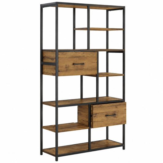 Regal – 150 × 81 × 33 cm, Industriestil, mit Schubladen, aus MDF und Metall, Braun